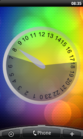Screenshot of large Daylight Clock widget on an HTC Desire