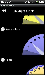 Screenshot of clock options